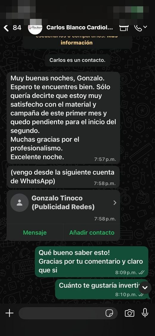 Mensaje de cliente satisfecho